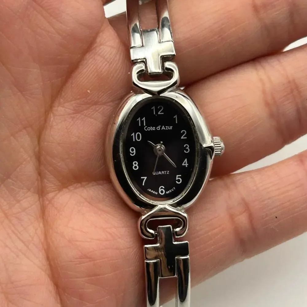 Cote d'Azur Silver Tone Black Dial Women’s Watch Working New Battery